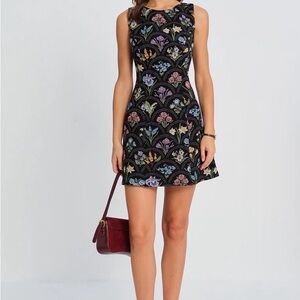Black Floral Embroidered Sleeveless Fit-and-Flare Dress